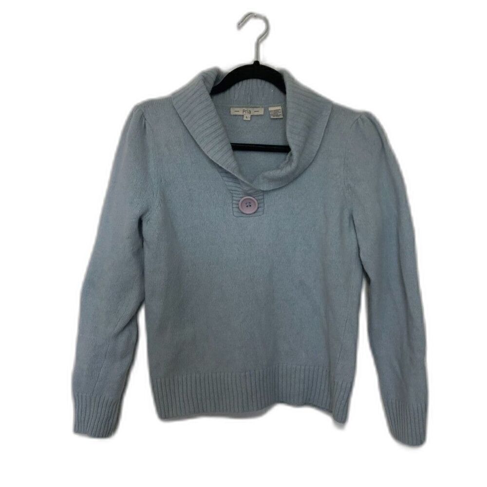 PRIA Lambswool Sweater Women's Size Large Blue Pullover Angora Rabbit Hair